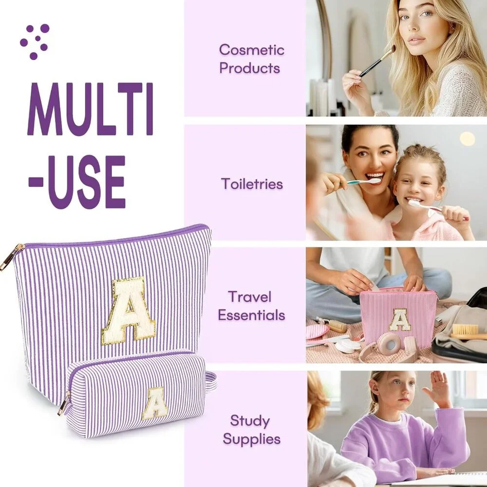 2 Letter M Makeup Bags Purple Stripe Great‎ Mothers Day Gift Idea !!